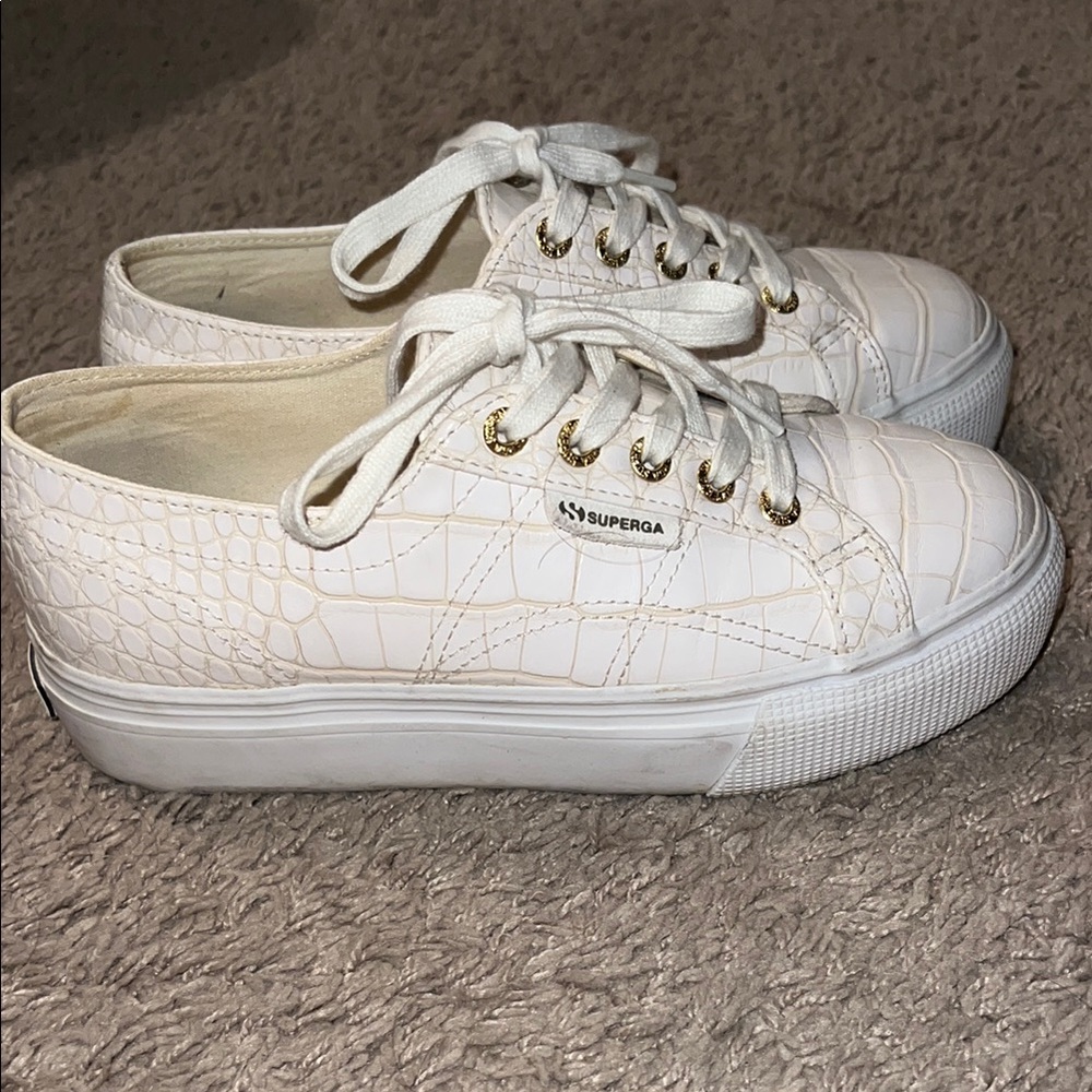 Superga Women's Cream Croc Platform Sneakers